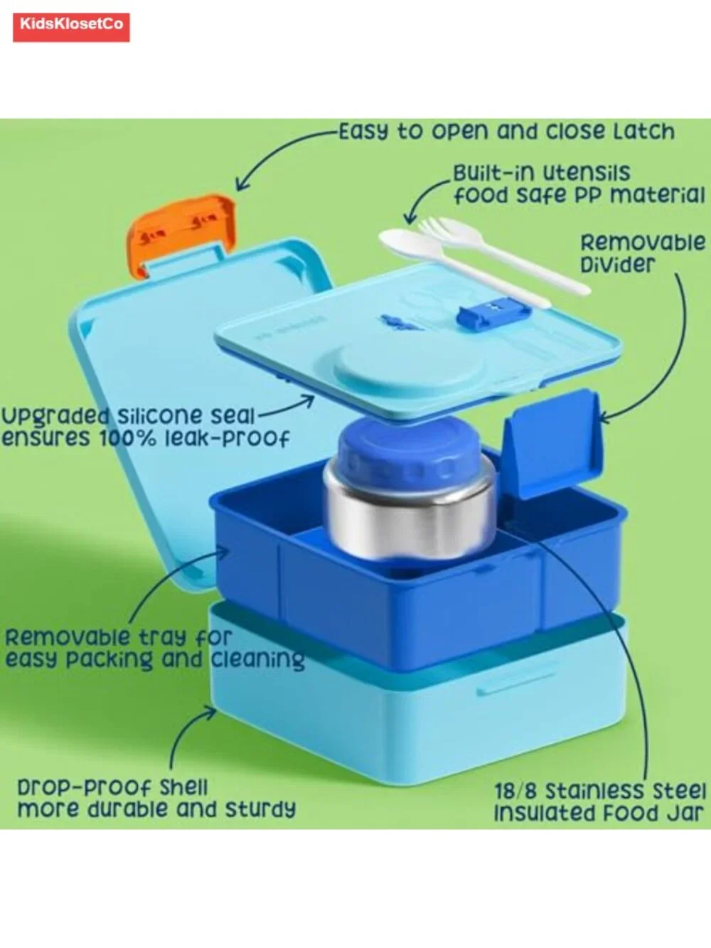 Kids Bento Lunch Box Leakproof with Thermo & Utensils